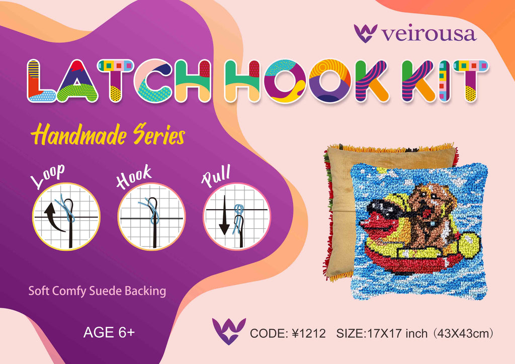 Splashing Teddy Puppy Latch Hook Pillow Kit