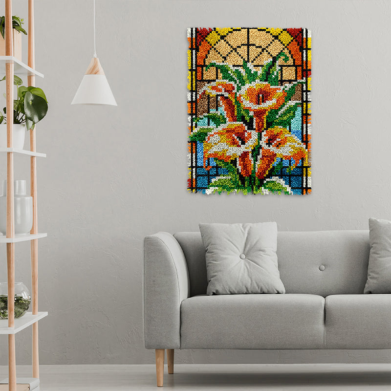 Stained Glass Calla Lily Flower Latch Hook Rug Kit