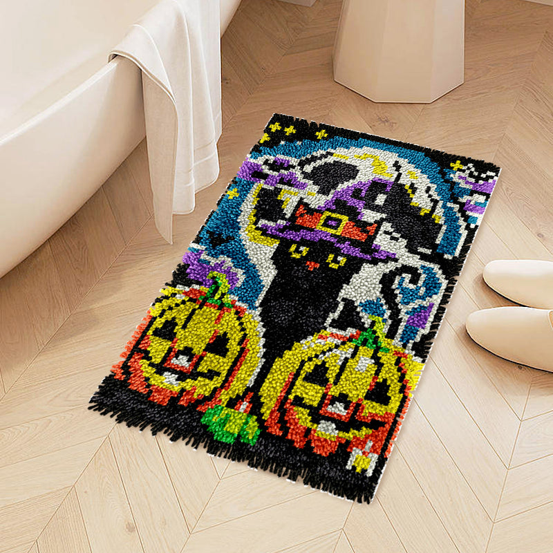 Black Kitten Halloween Latch Hook Rug Kit