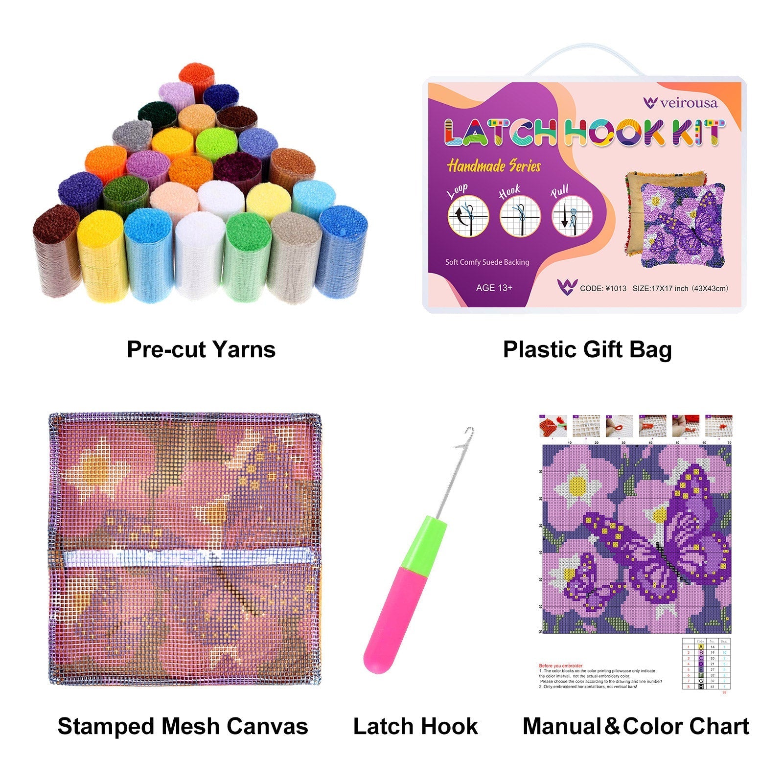 Cool Orange Cat Latch Hook Pillow Kit