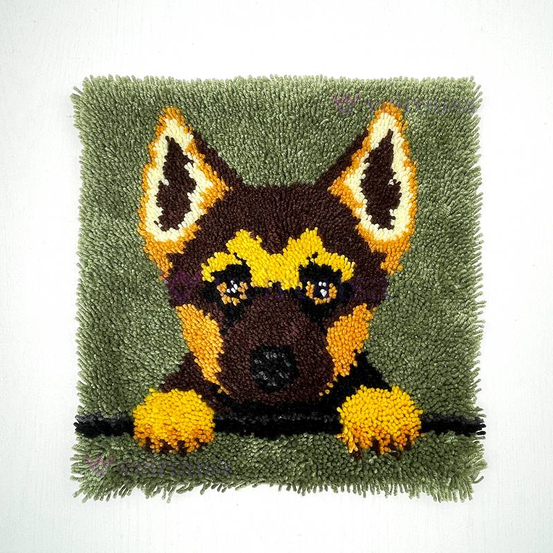 German Shepherd Puppy Latch Hook Pillow Kit