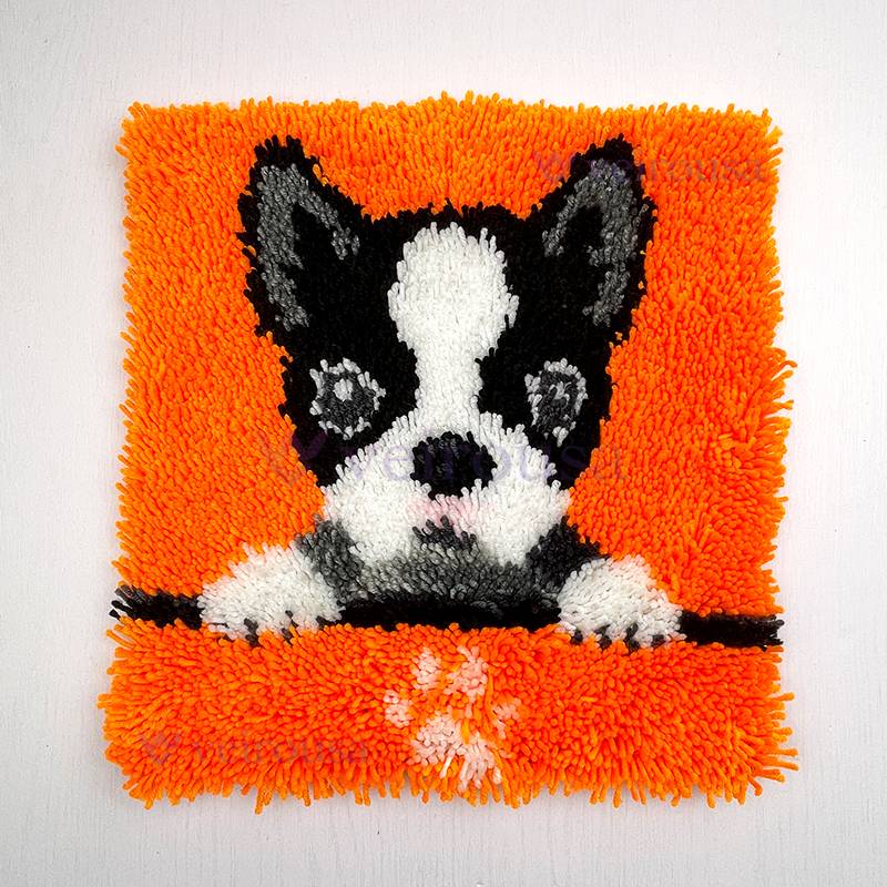 French Bulldog Puppy Latch Hook Pillow Kit