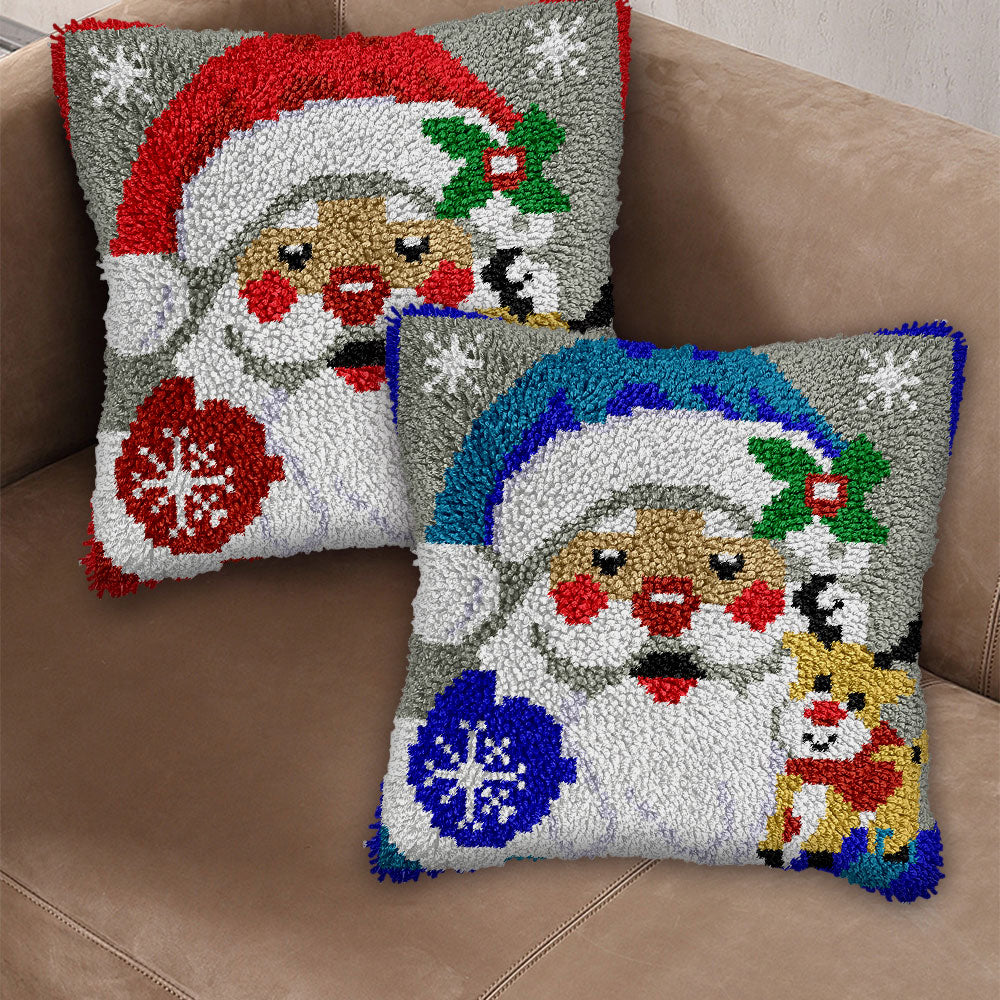 Santa & Reindeer Latch Hook Pillow Kit