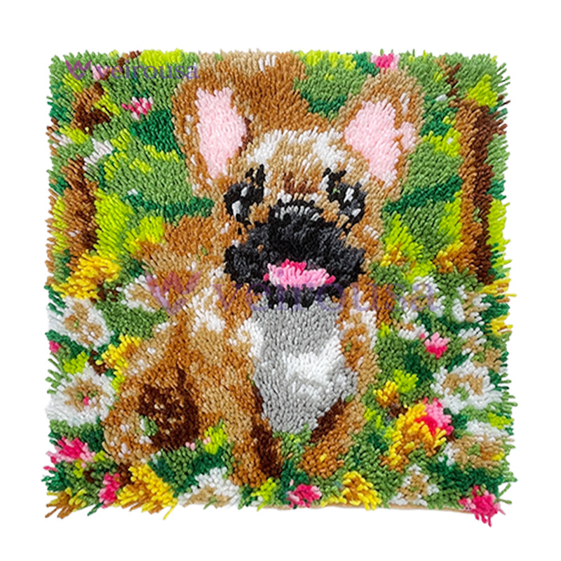 Baby French Bulldog Latch Hook Pillow Kit