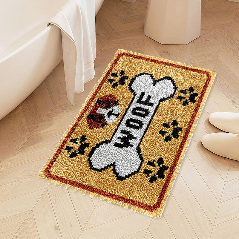 Woof with Dog Bone Latch Hook Rug Kit