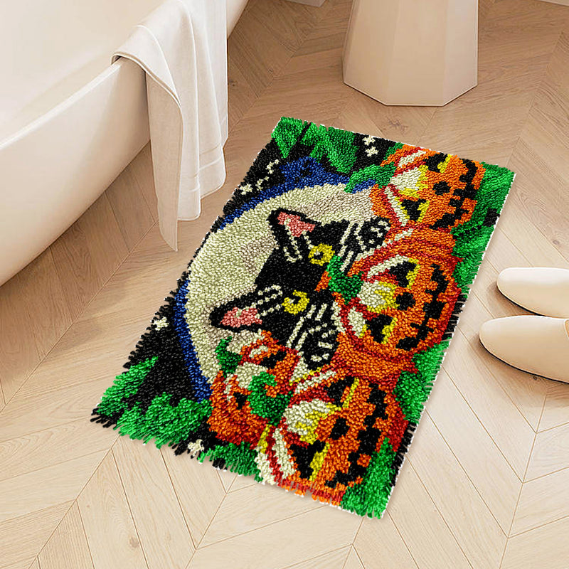 Black Cat Halloween Latch Hook Rug Kit