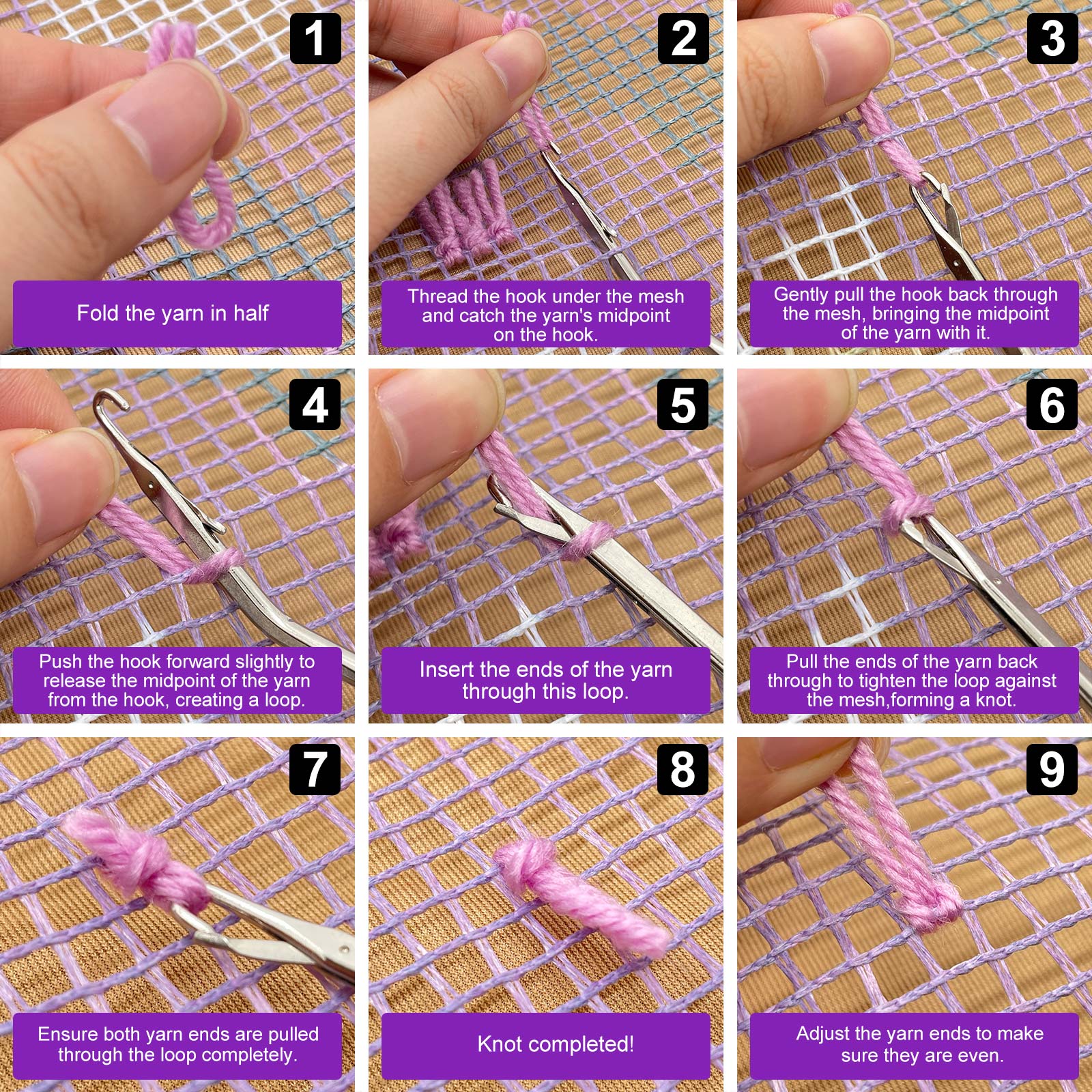 Cool Orange Cat Latch Hook Pillow Kit