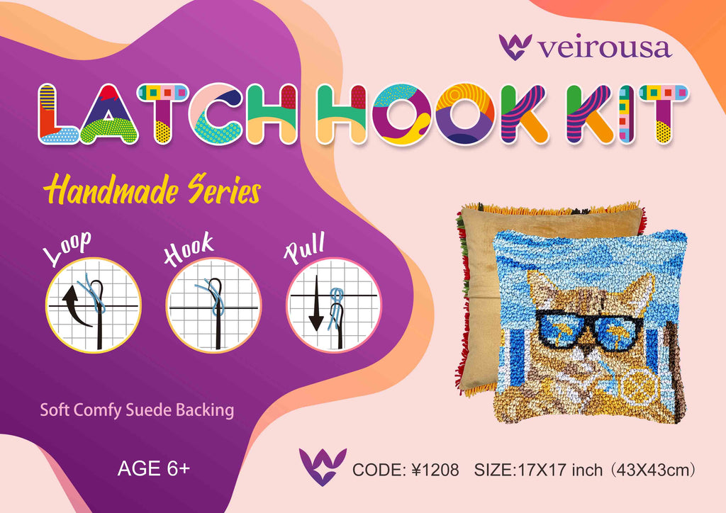 Cool Orange Cat Latch Hook Pillow Kit