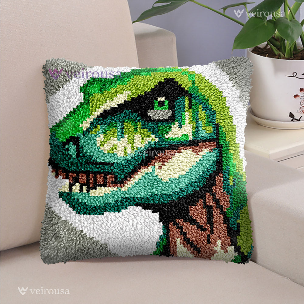 Green Tyrannosaurus Rex Latch Hook Pillow Kit