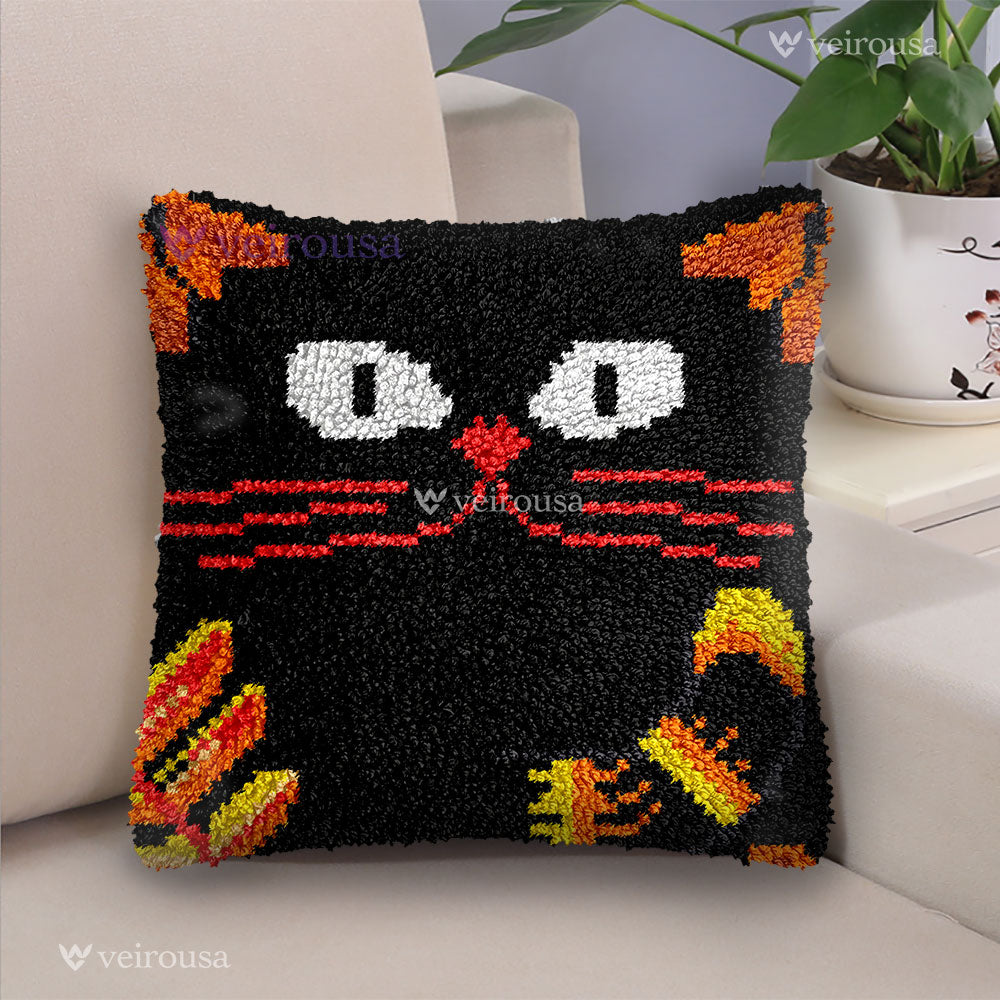 Veirousa Black Cat Halloween Latch Hook Pillow Kit
