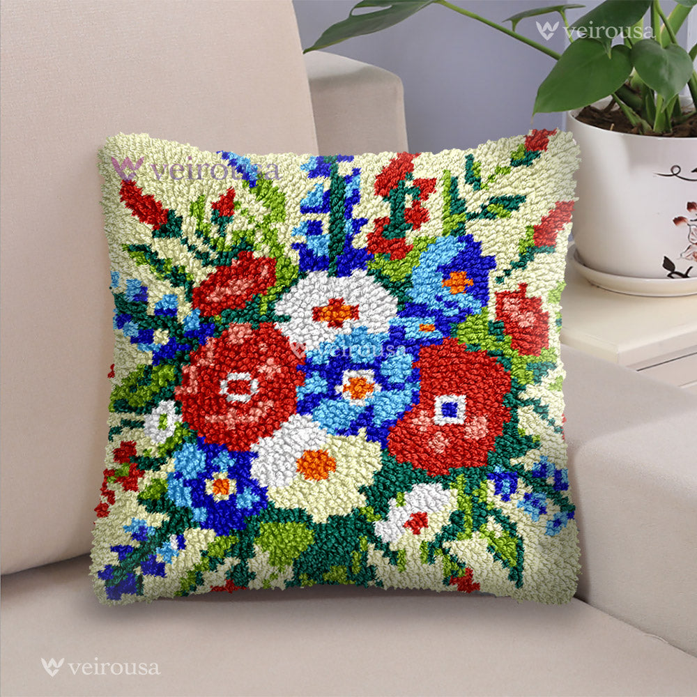 Veirousa Blooming Flowers Latch Hook Pillow Kit