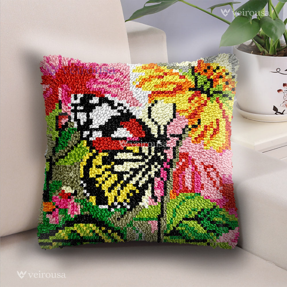 Veirousa Butterfly Flower Bliss Latch Hook Pillow Kit