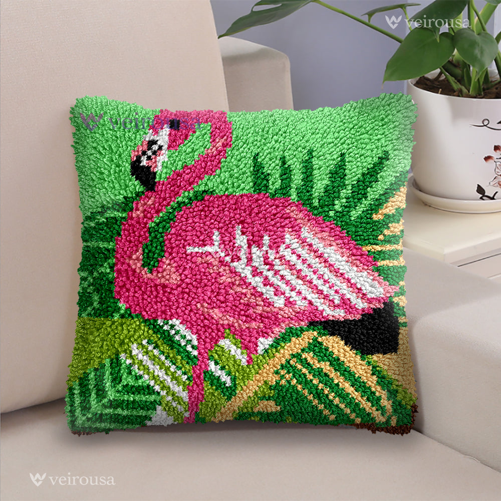Veirousa Flamingo on Palm Latch Hook Pillow Kit