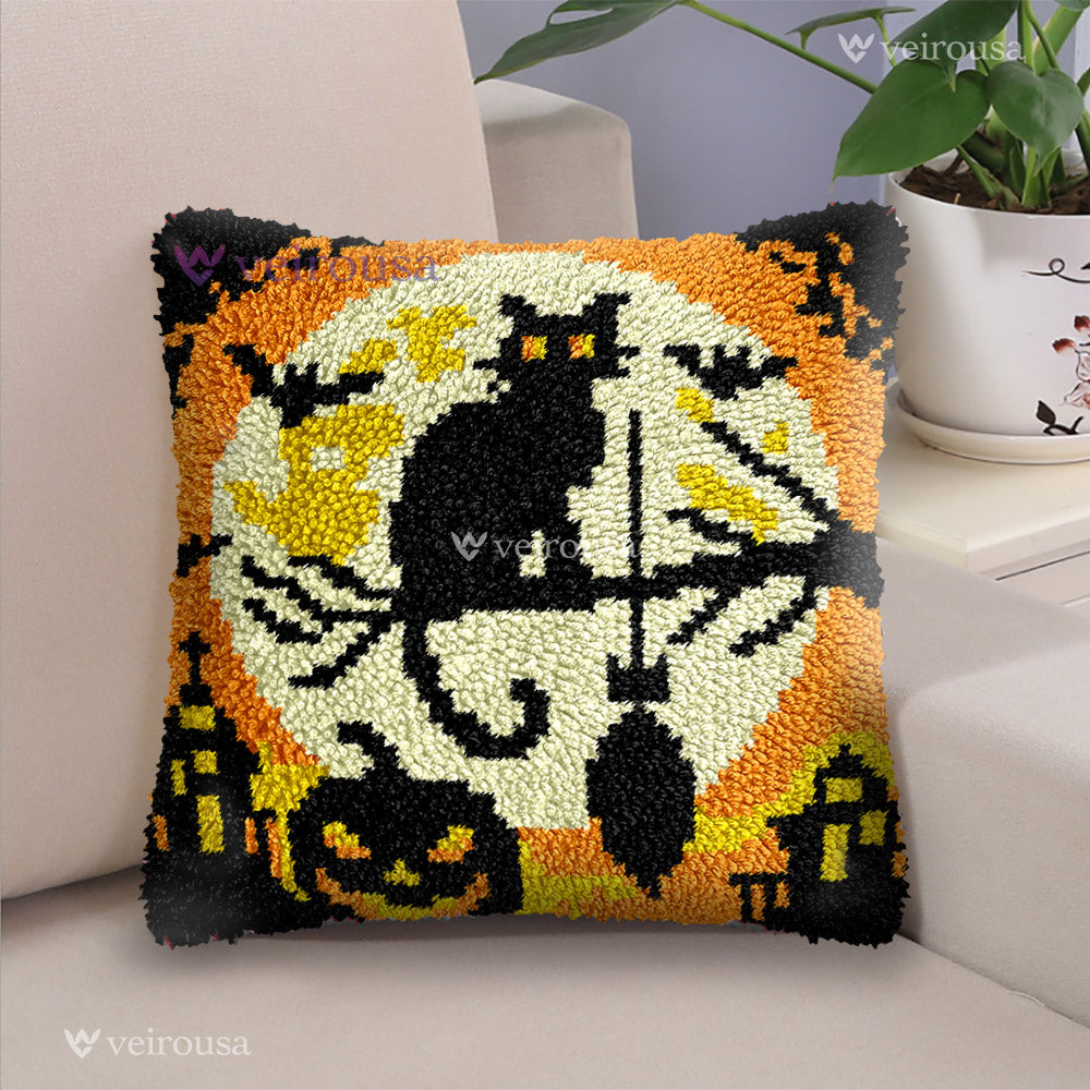 Veirousa Halloween Pumpkin and Cat Latch Hook Pillow Kit