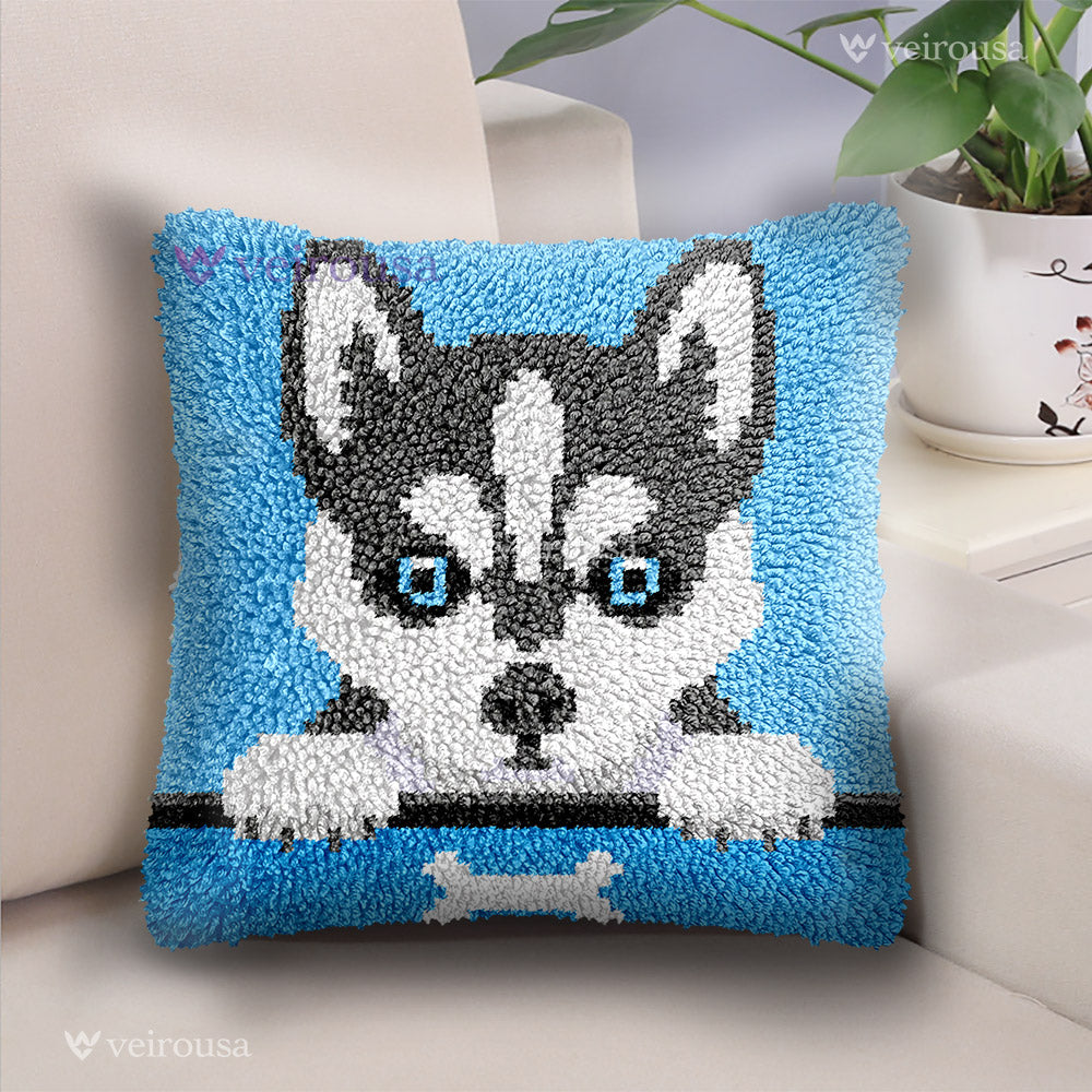 Veirousa Husky Puppy Latch Hook Pillow Kit