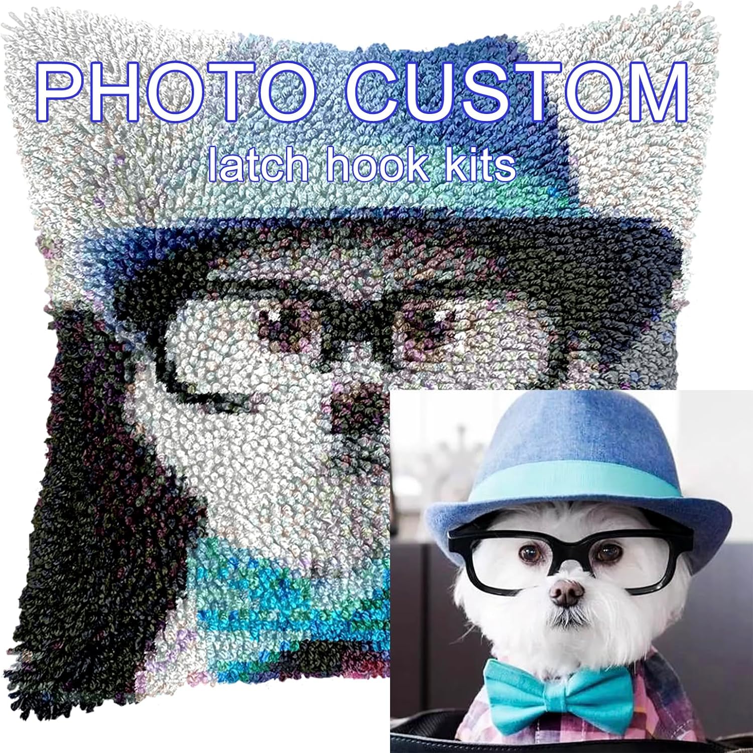 Veirousa Personalized Pet Latch Hook Pillow Kit Custom Pillwocase from Photo