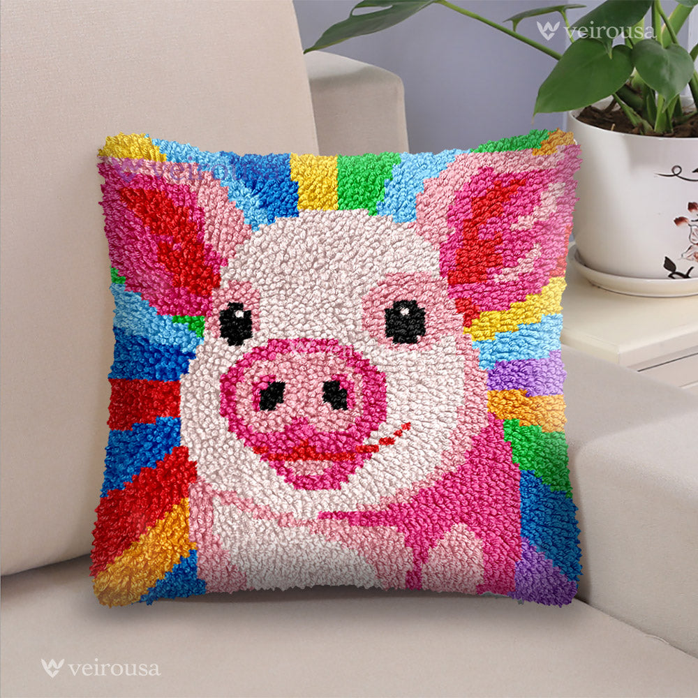 Veirousa Pink Pig Latch Hook Pillow Kit