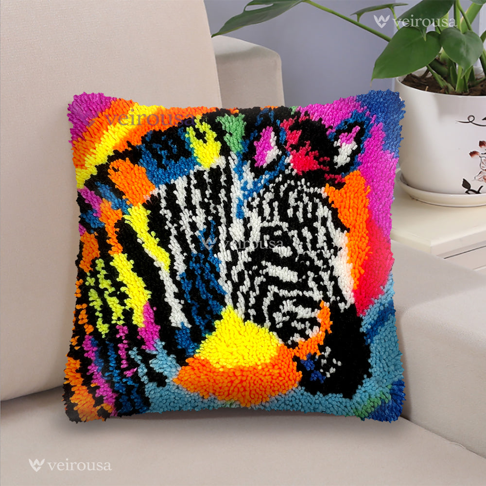 Veirousa Rainbow Zebra Latch Hook Pillow Kit